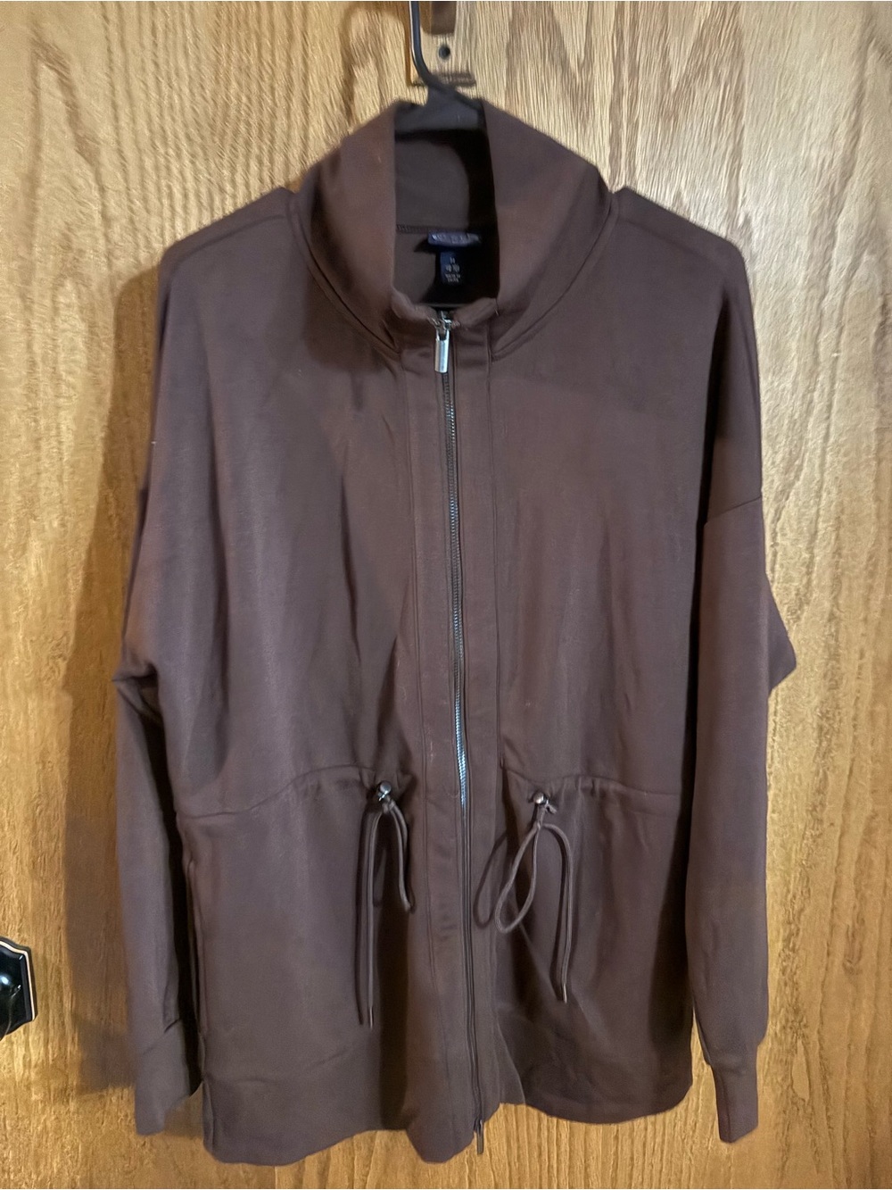 Women's Brown Zip-Front Lightweight Jacket with Drawstring Waist